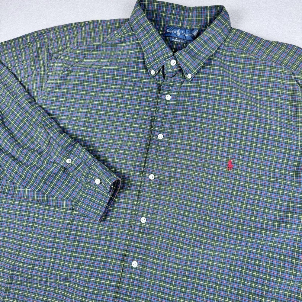 Vintage Polo Ralph Lauren Button Shirt Men 3XB Big Plaid Pony Long Sleeve